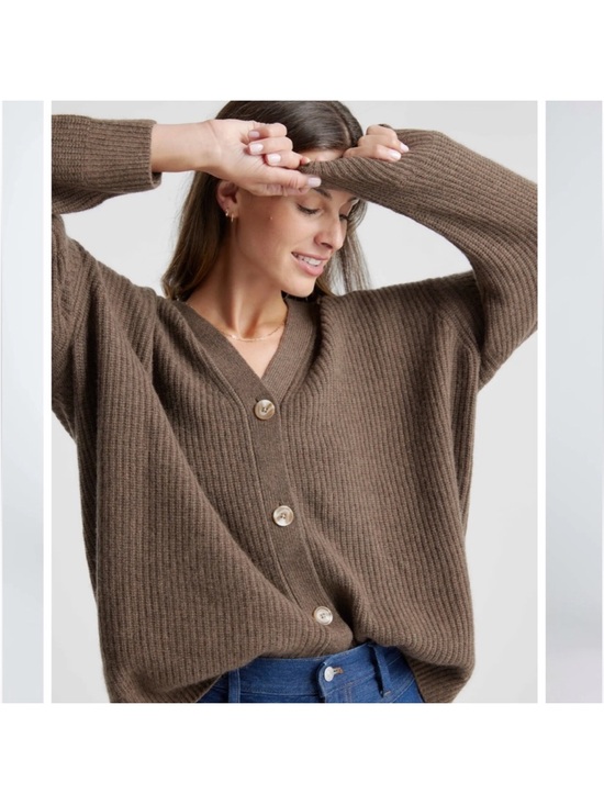 Quince Sweaters - Quince Mongolian Cashmere Oversized Boyfriend Cardigan Sweater Brown XS